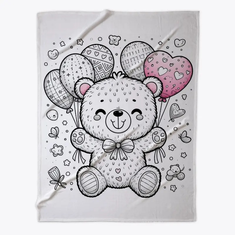 Teddy bear holding balloons