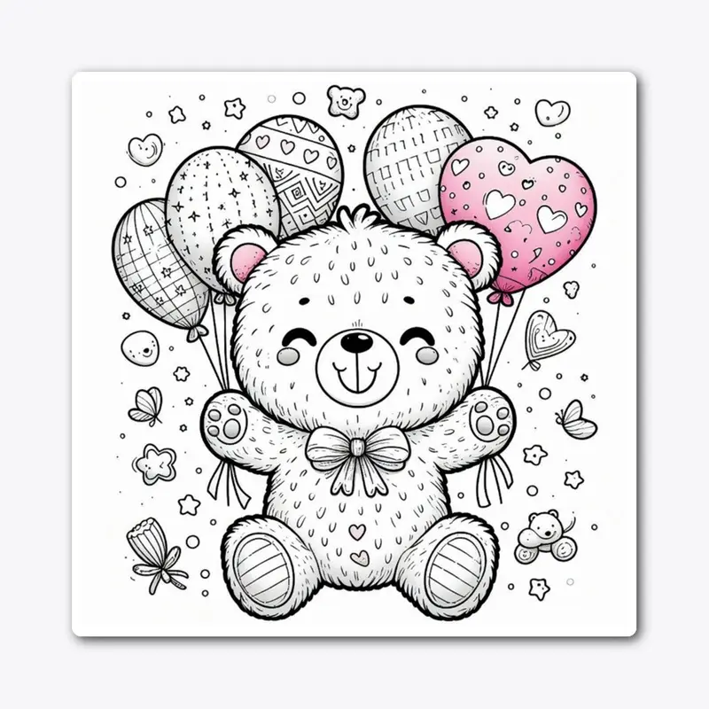 Teddy bear holding balloons